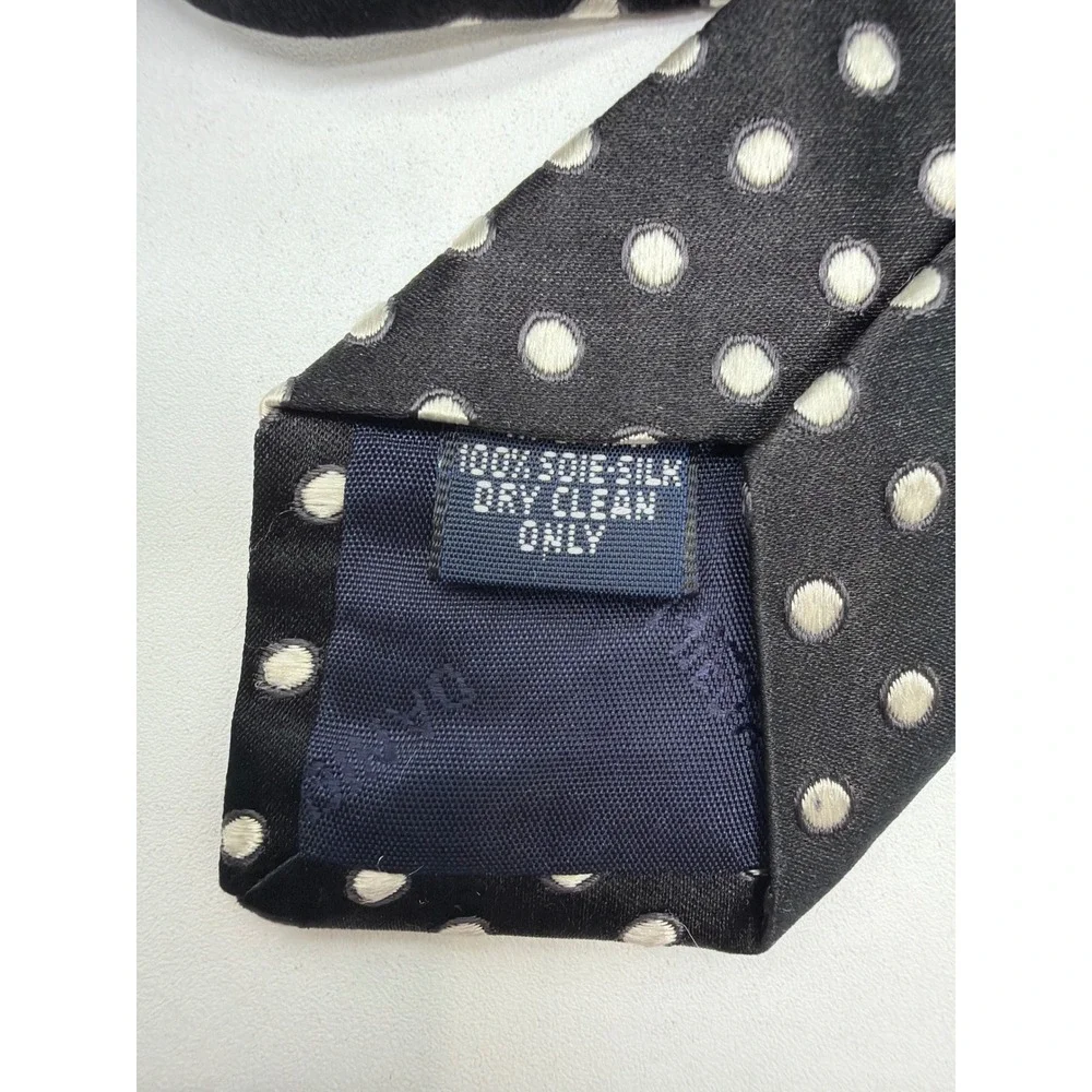 Cremieux Mens Silk Necktie Black Silver Polka Dot Classic Formal Business Tie